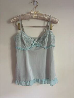 Aimer Feel Light Blue Lace-Trim Camisole Baby Doll Top